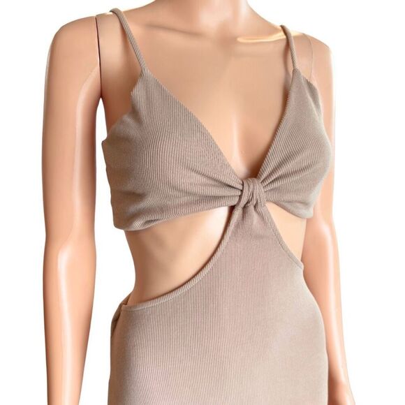 NWT FORE Tan Beige Cutout Bikini Top Maxi Dress - Picture 4 of 6